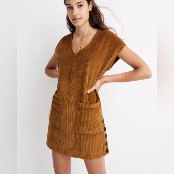 Madewell Corduroy Side-Button Shift Dress • S - Picture 1 of 10